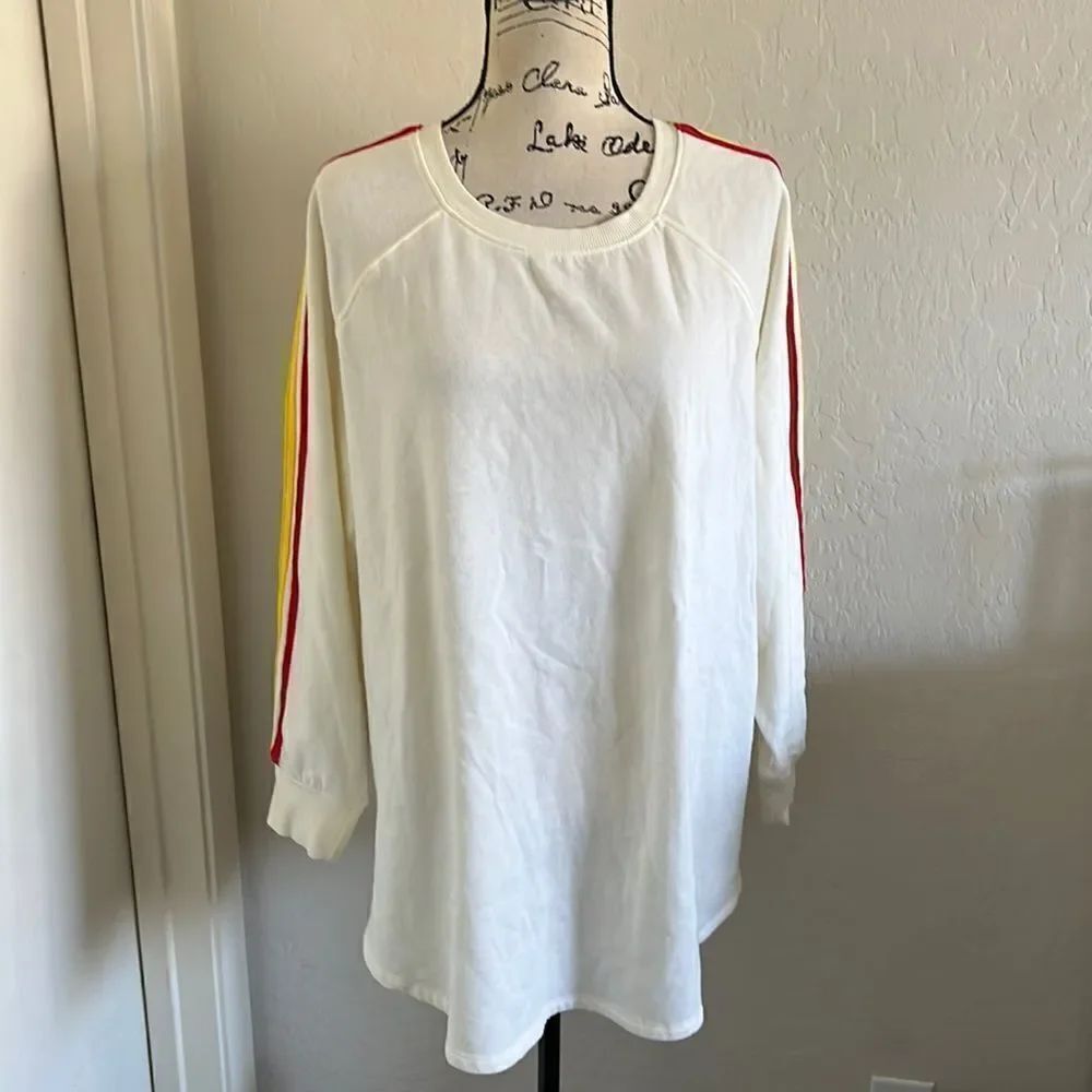 Torrid Off White Rainbow Sleeves Semi Sheer Pullover Sweater Casual Modern